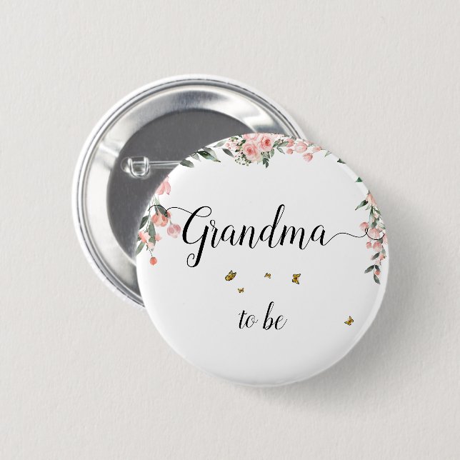Wasserfarbene Rosen und Schmetterlinge Oma-to-be Button (Vorne & Hinten)