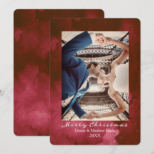 Wasserfarbene Rote Birne Elegante Weihnachtskarte Einladung (Vorne/Hinten)