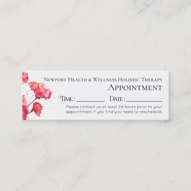 *~* Wasserfarbene Rote Mohn-Blume Floral Modern Mini Visitenkarte (Vorderseite)