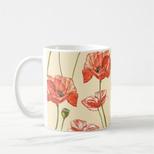Wasserfarbene rote Mohnblumen Muster. Kaffeetasse