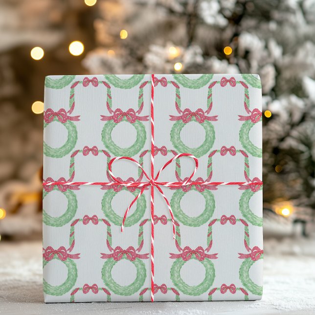 Wasserfarbene rote Punkte-Bogen-Weihnachtskränze Geschenkpapier (Von Creator hochgeladen)