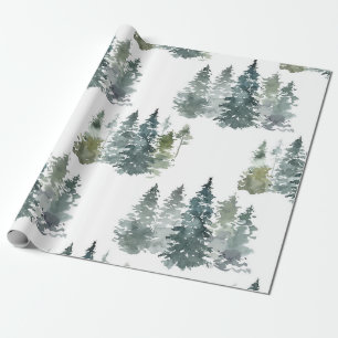 Wasserfarbene Rustikale Pinienwälder Winterschnee Geschenkpapier