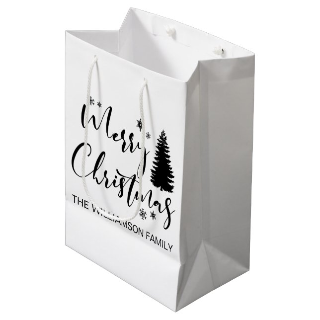 Wasserfarbene Rustikale Tannenwälder Winter Medium Mittlere Geschenktüte (Vorderseite Schrägansicht)