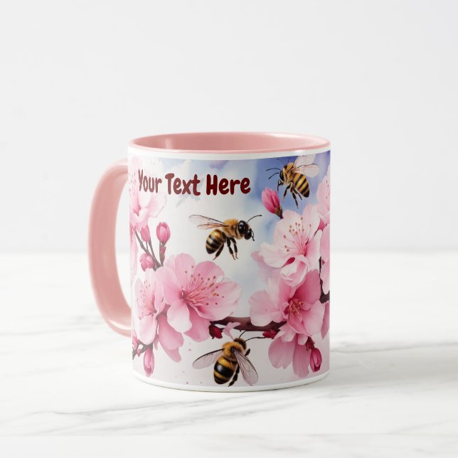 Wasserfarbene Sakura Kirschblossom mit Bienen Tasse (Vorderseite Links)