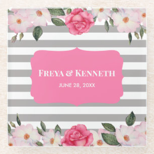 Wasserfarbene, sanfte, rosa, weiße Rosen, Blumenze Glasuntersetzer