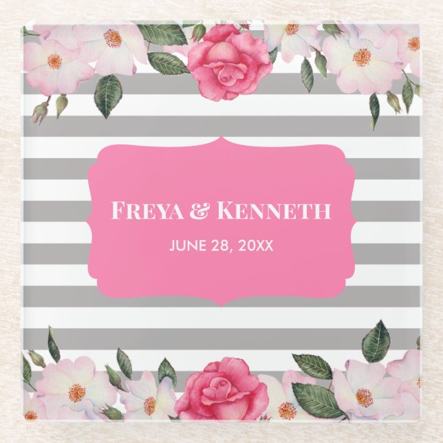 Wasserfarbene, sanfte, rosa, weiße Rosen, Blumenze Glasuntersetzer (Vorderseite)