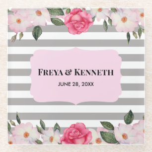 Wasserfarbene, sanfte, rosa, weiße Rosen, Blumenze Glasuntersetzer