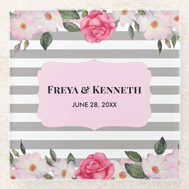 Wasserfarbene, sanfte, rosa, weiße Rosen, Blumenze Glasuntersetzer (Vorderseite)