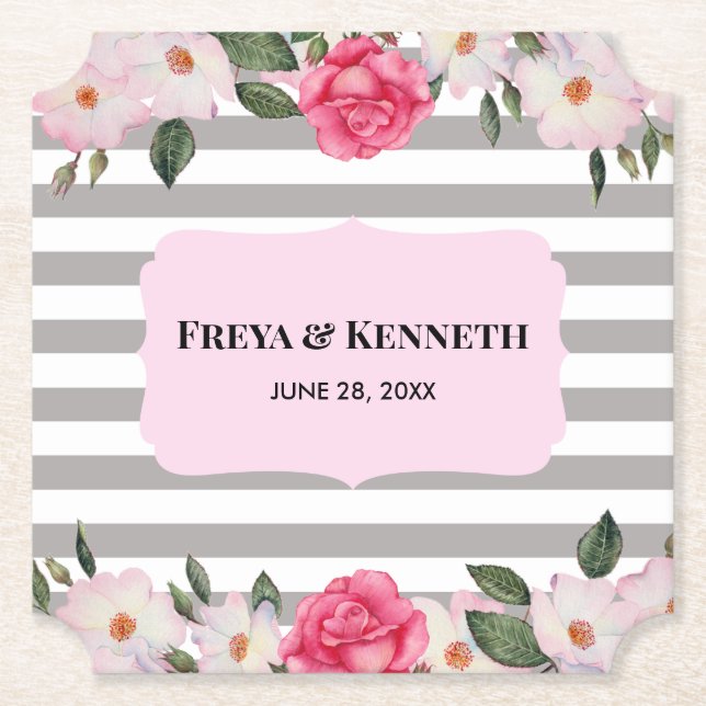 Wasserfarbene, sanfte, rosa, weiße Rosen, Blumenze Untersetzer (Vorderseite)