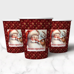 Wasserfarbene Santa Rudolph Feiertags-Getränkebech Pappbecher