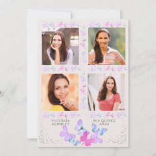 Wasserfarbene Schmetterlinge 4 Foto Quinceanera Einladung