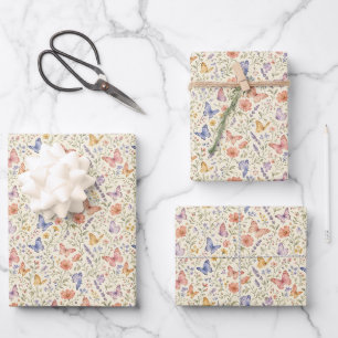 Wasserfarbene Schmetterlinge Florale Babyparty Geschenkpapier Set