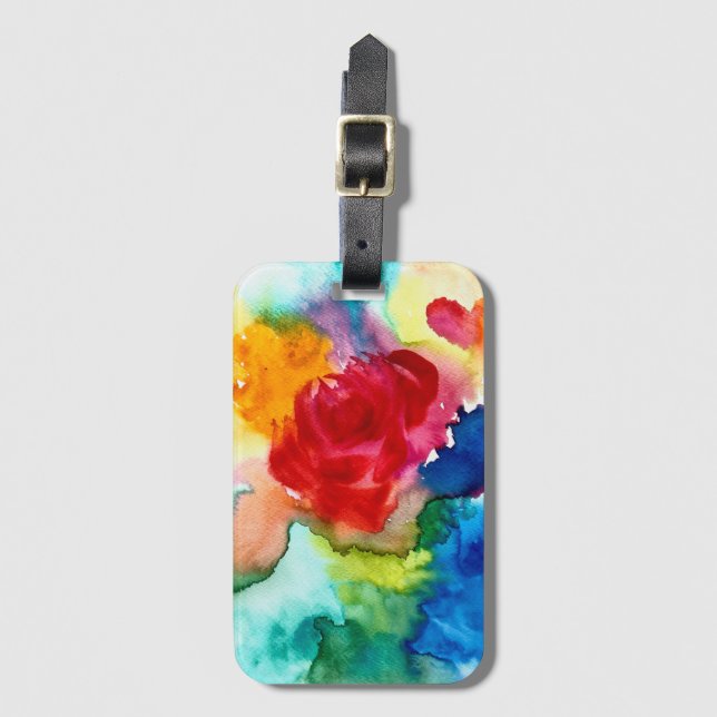 Wasserfarbene schöne abstrakte Rose Kunst Gepäckanhänger (Vorderseite Vertikal)
