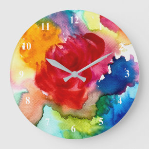 Wasserfarbene schöne abstrakte Rose Kunst Große Wanduhr