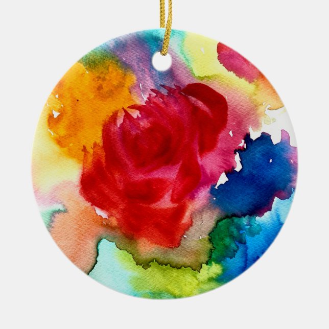 Wasserfarbene schöne abstrakte Rose Kunst Keramik Ornament (Vorne)