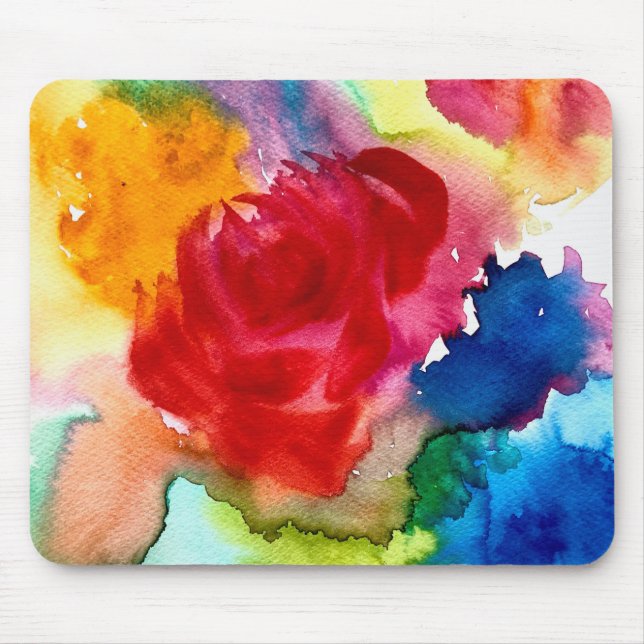 Wasserfarbene schöne abstrakte Rose Kunst Mousepad (Vorne)