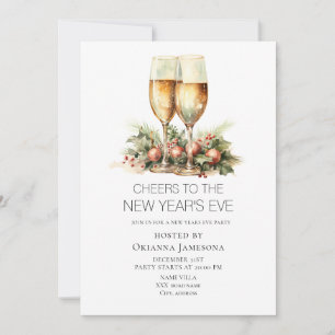 Wasserfarbene Silvesterparty mit Champagner Einladung