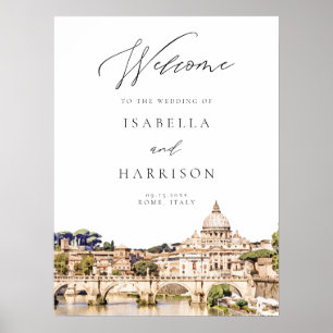 Wasserfarbene Skyline von ROM Reise-Hochzeit Willk Poster