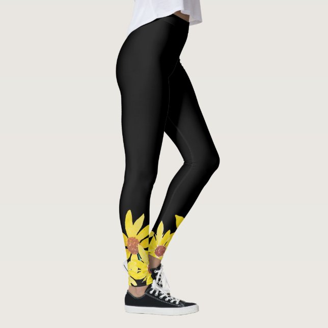 Wasserfarbene Sonnenblume Lebhafte gelbe Handlacki Leggings (Rechts)