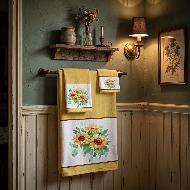 Wasserfarbene Sonnenblumen Badhandtuch Set (Von Creator hochgeladen)