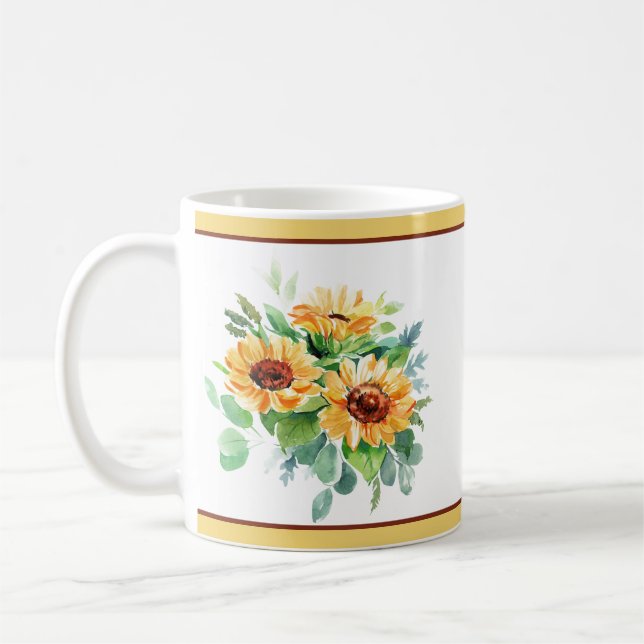 Wasserfarbene Sonnenblumen Kaffeetasse (Links)
