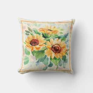 Wasserfarbene Sonnenblumen Kissen