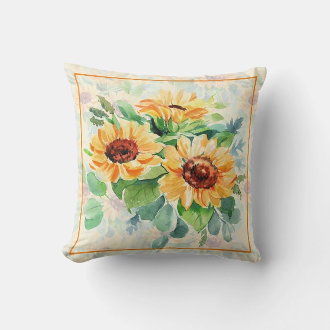 Wasserfarbene Sonnenblumen Kissen (Vorderseite)