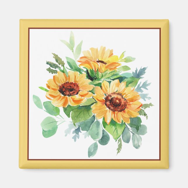 Wasserfarbene Sonnenblumen Magnet (Vorne)