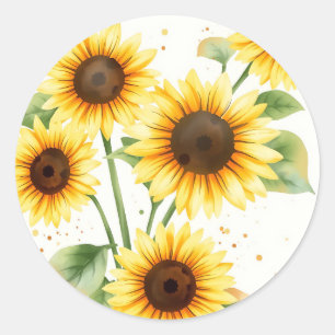 Wasserfarbene Sonnenblumen mit Cremefarben Runder Aufkleber