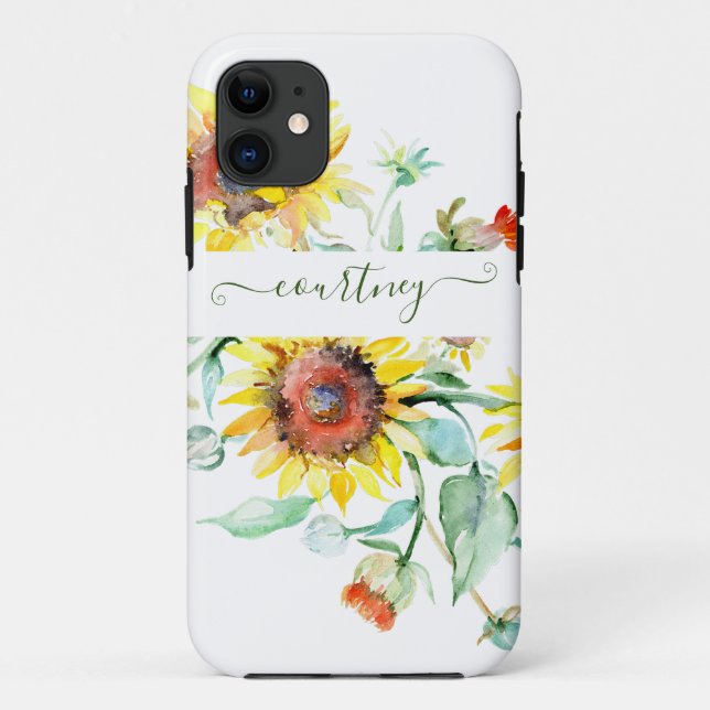 Wasserfarbene Sonnenblumen personalisiert Case-Mate iPhone Hülle (Rückseite)