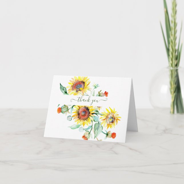 Wasserfarbene Sonnenblumen personalisiert danke (Vorderseite)