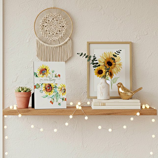 Wasserfarbene Sonnenblumen personalisiert Fotoplatte (Von Creator hochgeladen)
