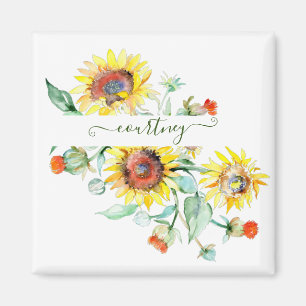 Wasserfarbene Sonnenblumen personalisiert Magnet