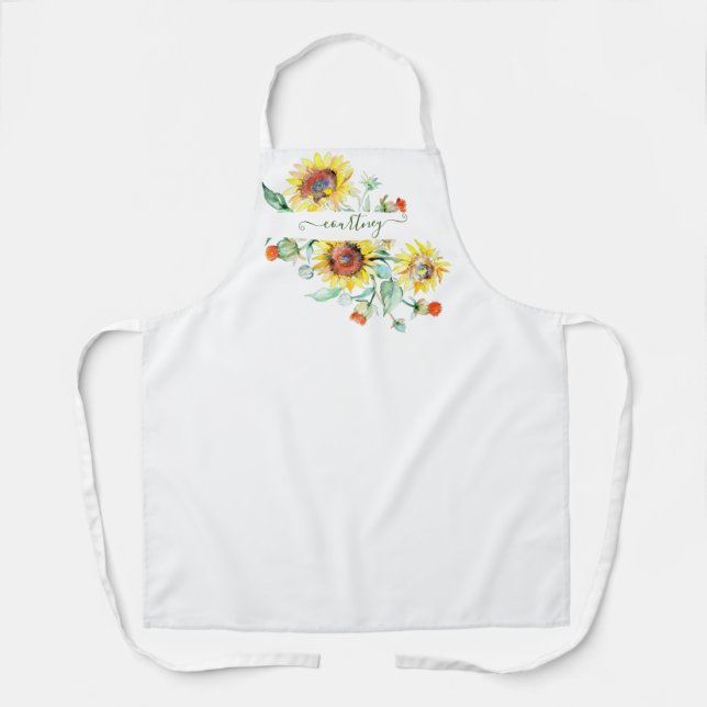 Wasserfarbene Sonnenblumen personalisiert Schürze (Vorderseite)
