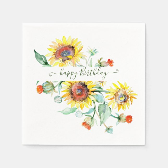 Wasserfarbene Sonnenblumen personalisiert Serviette (Vorderseite)