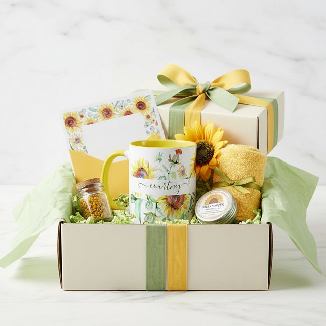 Wasserfarbene Sonnenblumen personalisiert Tasse (Von Creator hochgeladen)