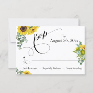 Wasserfarbene Sonnenblumen und Eukalyptus Elegante RSVP Karte
