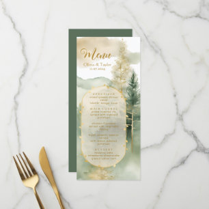 Wasserfarbene Speisekarte für Hochzeiten von Pinie Menükarte
