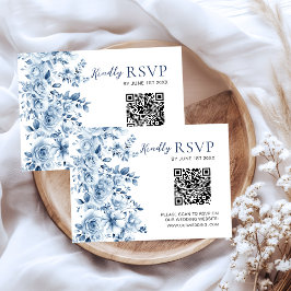 Wasserfarbene Staubblaue Blumige Hochzeits-RSVP-QR RSVP Karte
