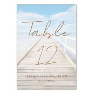Wasserfarbene Strandhochzeit Tischnummer