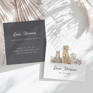 Wasserfarbene Tiere Pflege von Haustieren Quadratische Visitenkarte