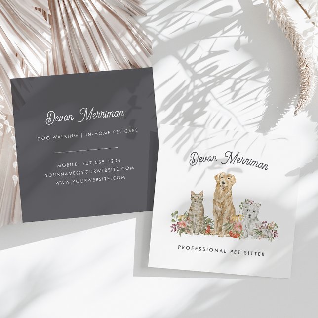 Wasserfarbene Tiere | Pflege von Haustieren Quadratische Visitenkarte (Von Creator hochgeladen)