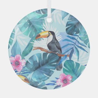 Wasserfarbene Toucans: tropisch nahtlos Ornament Aus Glas