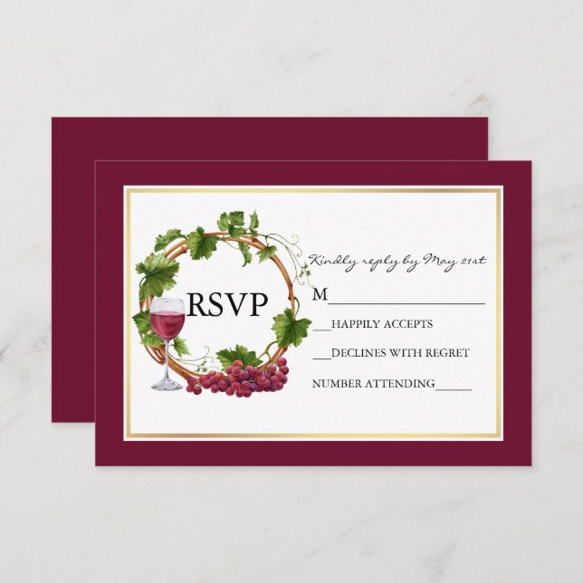 Wasserfarbene Trauben Weintrauben Burgund Hochzeit RSVP Karte (Vorne/Hinten)