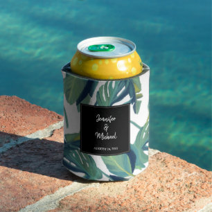 Wasserfarbene tropische Blätter Braut & Bräutigam  Dosenkühler