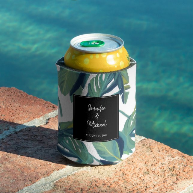 Wasserfarbene tropische Blätter Braut & Bräutigam  Dosenkühler (In Situ Pool)