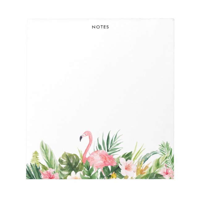 Wasserfarbene tropische Blätter Flamingo Notepad Notizblock (Vorderseite)