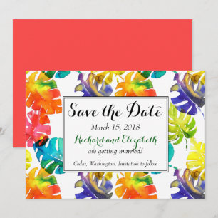 Wasserfarbene tropische Blätter Hochzeit Save the  Einladung