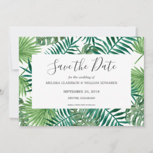 Wasserfarbene tropische Blätter Hochzeitstag speic Save The Date