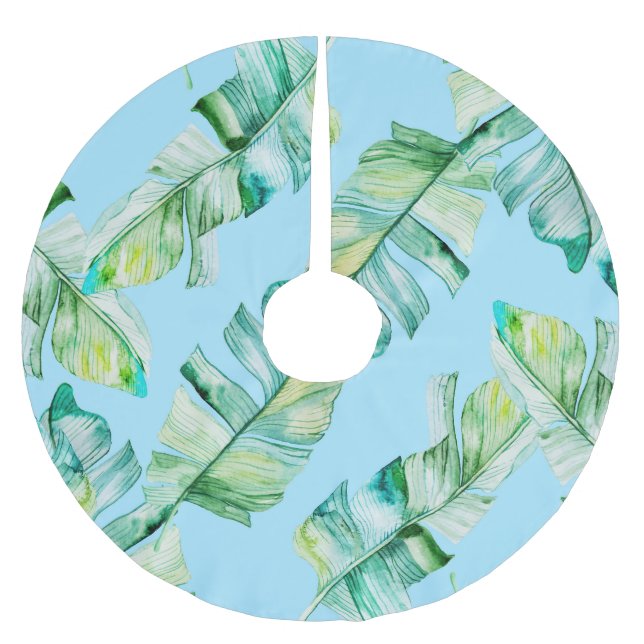 Wasserfarbene tropische Blätter, nahtlose Abbildun Polyester Weihnachtsbaumdecke (Vorderseite)